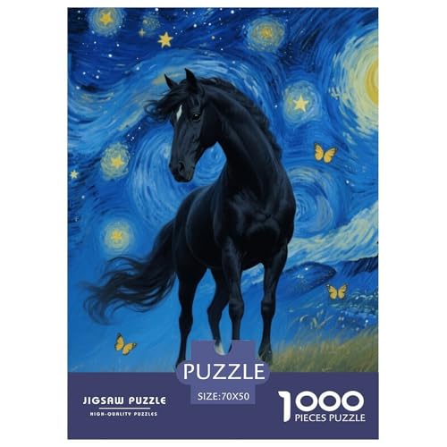 1000 Teile Pferd Puzzle Für Erwachsene Und Kinder Geschicklichkeitsspiel Schwarzes Pferd Puzzles Aus Karton Wohndekoration Geschenk Für Kinder 70x50cm/1000pcs von EMYXPAQM