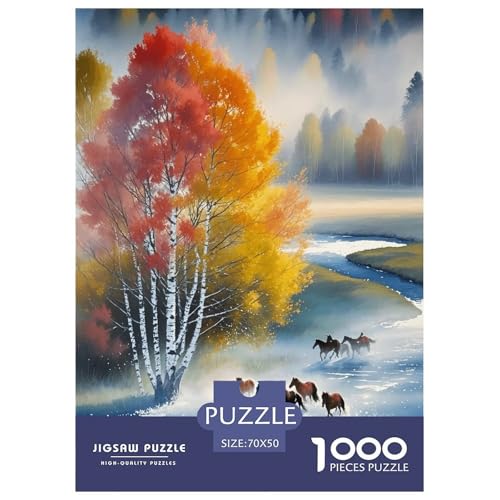 1000 Teile Pferdeherde Puzzle – Für Erwachsene, Herausforderndes Knobelspiel, Birken Puzzle, Wohnkultur, Einzigartiges Geschenk 70x50cm/1000pcs von EMYXPAQM