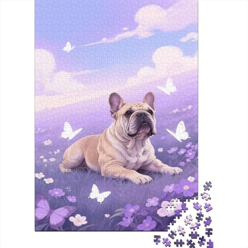 1000 Teile Puzzle Bulldogge Blaue Blumenwiese Holz-Puzzle Für Jugendliche & Erwachsene - Klassische Herausforderung, Moderne Wohnkultur, Geschenkideen 1000pcs (75x50cm) von EMYXPAQM