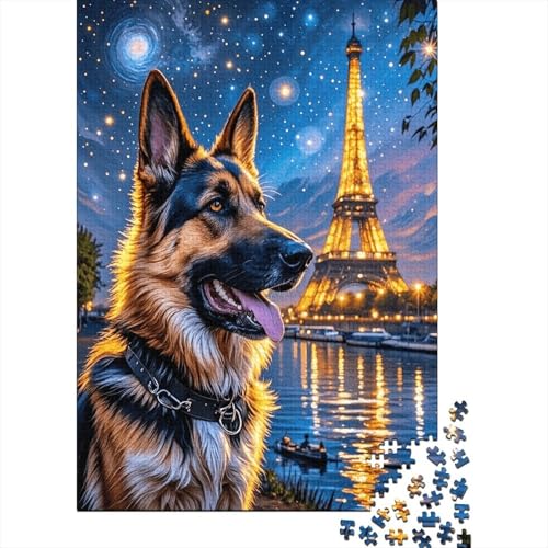 1000 Teile Puzzle Deutscher Schäferhund Eiffelturm Holz-Puzzle Für Jugendliche & Erwachsene - Klassische Herausforderung, Wohnkultur, Geschenk 1000pcs (75x50cm) von EMYXPAQM