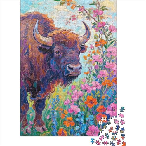 1000 Teile Puzzle Europäischer Bison Blumenwiese Holz-Puzzle Für Jugendliche & Erwachsene - Klassische Herausforderung, Moderne Wohnkultur, Geschenk 1000pcs (75x50cm) von EMYXPAQM