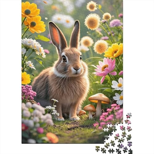1000 Teile Puzzle Europäischer Hase Bunte Blüten Holz-Puzzle Für Jugendliche & Erwachsene - Klassische Herausforderung, Wohnkultur, Geschenk 1000pcs (75x50cm) von EMYXPAQM
