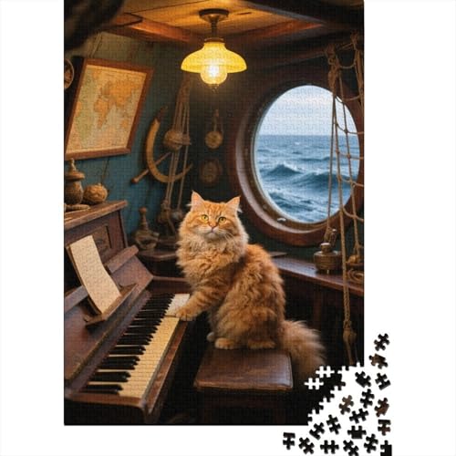 1000 Teile Puzzle Katze Klavier spielend Holz-Puzzle Für Jugendliche & Erwachsene - Klassische Herausforderung, Moderne Wohnkultur, Einzigartiges Geschenk 1000pcs (75x50cm) von EMYXPAQM