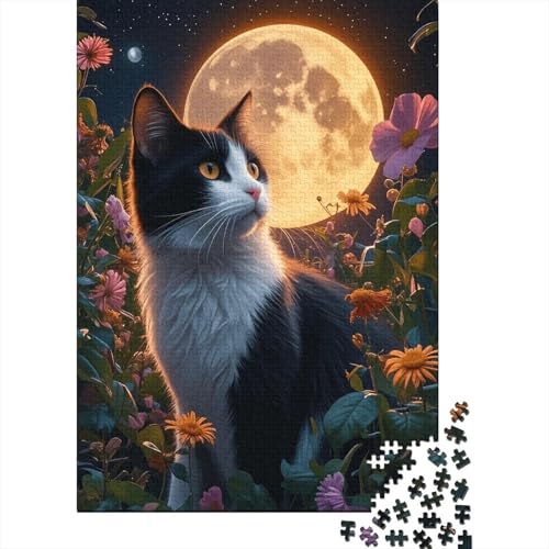 1000 Teile Puzzle Manx-Katze Chrysantheme Mondschein Holz-Puzzle Für Jugendliche & Erwachsene - Klassische Herausforderung, Home-Dekoration, Einzigartiges Geschenk 1000pcs (75x50cm) von EMYXPAQM