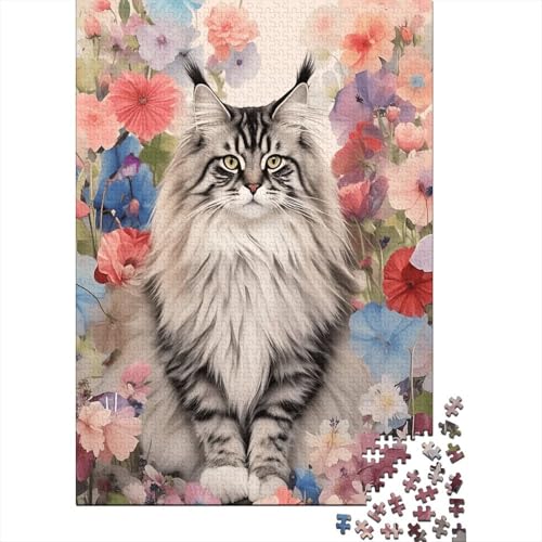1000 Teile Puzzle Norwegische Waldkatze Rote Blumen Holz-Puzzle Für Jugendliche & Erwachsene - Klassische Herausforderung, Moderne Wohnkultur, Einzigartiges Geschenk 1000pcs (75x50cm) von EMYXPAQM
