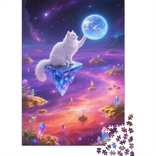 1000 Teile Puzzle Weiße Katze Schwebender Mond Holz-Puzzle Für Jugendliche & Erwachsene - Klassische Herausforderung, Moderne Wohnkultur, Geschenkideen 1000pcs (75x50cm) von EMYXPAQM