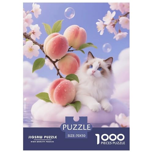 1000 Teile Ragdoll Katze Puzzle – Für Erwachsene, Herausforderndes Knobelspiel, Pfirsich Puzzles, Dekoration, Geschenk Zum Geburtstag 70x50cm/1000pcs von EMYXPAQM