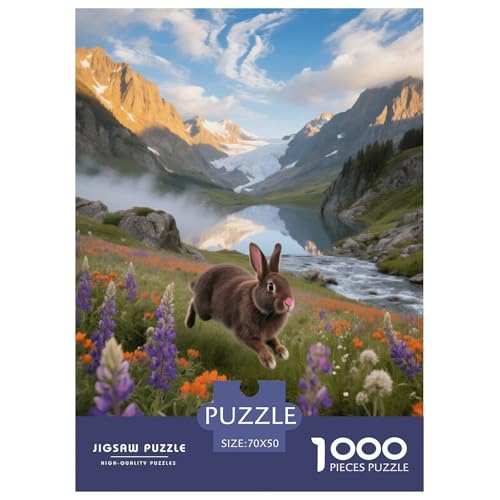 1000 Teile Rex Kaninchen Puzzle – Für Erwachsene, Herausforderndes Denkspiel, Wiese See Puzzle, DekoRatteion, Geschenk Zum Geburtstag 70x50cm/1000pcs von EMYXPAQM