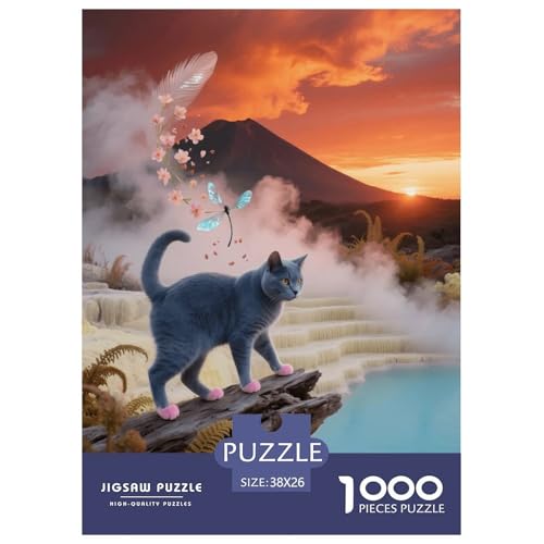 1000 Teile Russian Blue Katze Puzzle – Für Erwachsene, Anspruchsvolles Spiel, Volcanic Heiße Quelle Puzzles, DekoRatteion, Geschenkideen 38x26cm/1000pcs von EMYXPAQM