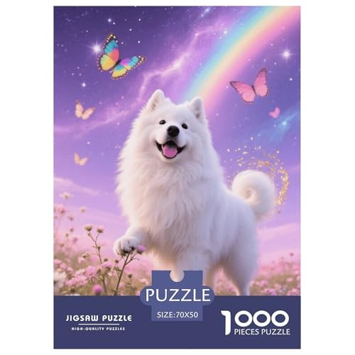 1000 Teile Samojede Puzzle Für Erwachsene Und Kinder Herausforderung Spiel Samojede Nebel Rainbow Puzzle Aus Karton Wohndekoration Geschenk Für Erwachsene 70x50cm/1000pcs von EMYXPAQM