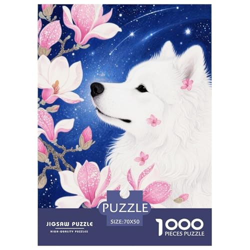 1000 Teile Samojede Puzzle Für Jugendliche Und Erwachsene Puzzlespiel Kreativspiel Samojede Magnolie Puzzle Aus Karton Wohndekoration Geschenk Zum Geburtstag 70x50cm/1000pcs von EMYXPAQM