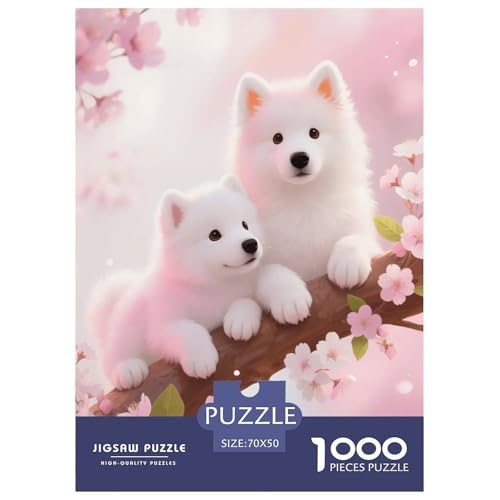 1000 Teile Samojede Welpe Puzzle – Für Erwachsene, Herausforderndes Knobelspiel, Kirschblütenzweig Puzzles, Wohnkultur, Einzigartiges Geschenk 70x50cm/1000pcs von EMYXPAQM