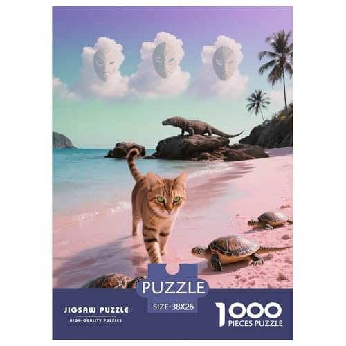 1000 Teile Savannah-Katze Puzzle – Für Erwachsene, Familienspaß & Lernspielzeug, Katze Rosa Strand Puzzles, Wohnkultur, Geschenk Zum Geburtstag 38x26cm/1000pcs von EMYXPAQM
