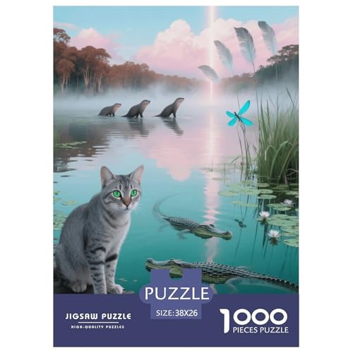 1000 Teile Savannah-Katze Puzzle – Für Erwachsene, Familienspaß & Lernspielzeug, Katze Sumpf Krokodil Puzzles, Wohnkultur, Geschenk Zum Geburtstag 38x26cm/1000pcs von EMYXPAQM