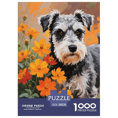 1000 Teile Schnauzer Puzzle Für Jugendliche Und Erwachsene Schwieriges Spiel Schnauzer Chrysantheme Puzzles Aus Karton Wohndekoration Unique Gift 38x26cm/1000pcs von EMYXPAQM