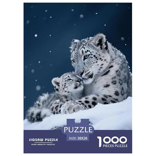 1000 Teile SchneeLeopard Puzzle Für Erwachsene Und Kinder Geschicklichkeitsspiel SchneeLeopardenjunges Puzzles Aus Karton Wohndekoration Einzigartiges Geschenk 38x26cm/1000pcs von EMYXPAQM