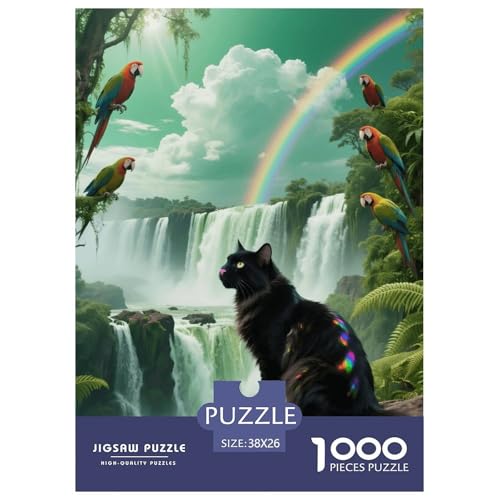 1000 Teile Schwarze Maine Coon Puzzle – Für Erwachsene, Herausforderndes Denkspiel, Wasserfall Puzzle, DekoRatteion, Geschenk Für Kinder 38x26cm/1000pcs von EMYXPAQM