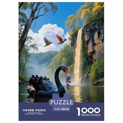 1000 Teile Schwarzer Schwan Puzzle – Für Erwachsene, Anspruchsvolles Spiel, Wasserfall Puzzles, Wohnkultur, Geschenk Für Erwachsene 38x26cm/1000pcs von EMYXPAQM