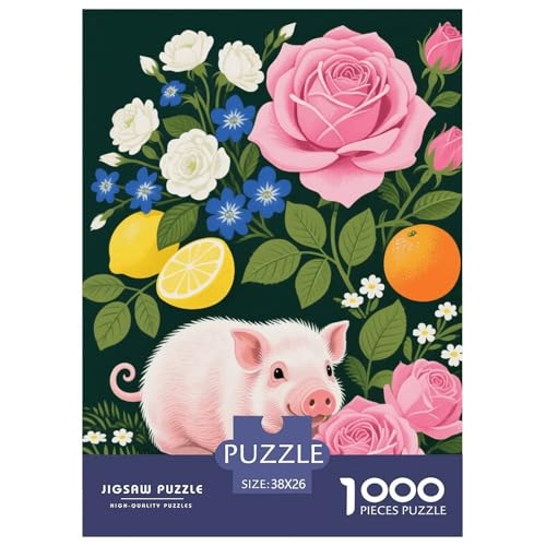 1000 Teile Schwein Puzzle – Für Erwachsene, Herausforderndes Knobelspiel, Blumen Obst Puzzles, Dekoration, Einzigartiges Geschenk 38x26cm/1000pcs von EMYXPAQM