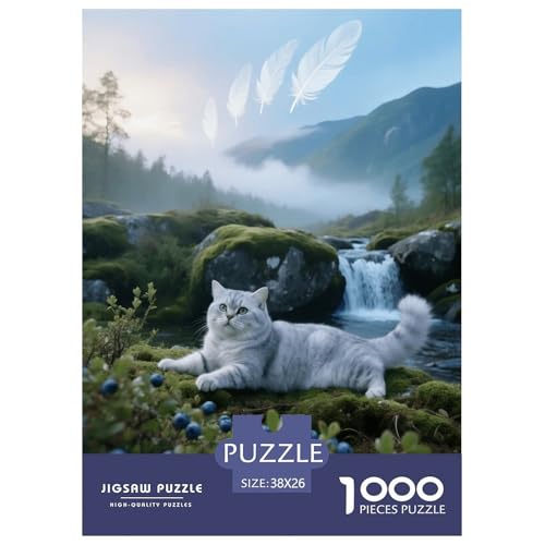 1000 Teile Scottish Fold Puzzle – Für Erwachsene, Familienspaß & Lernspielzeug, Katze Bach Blaubeere Puzzle, Wohnkultur, Geschenk Für Kinder 38x26cm/1000pcs von EMYXPAQM