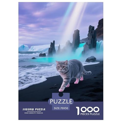 1000 Teile Scottish Fold Puzzle – Für Erwachsene, Familienspaß & Lernspielzeug, Katze Island Beach Puzzles, Dekoration, Geschenk Für Kinder 70x50cm/1000pcs von EMYXPAQM