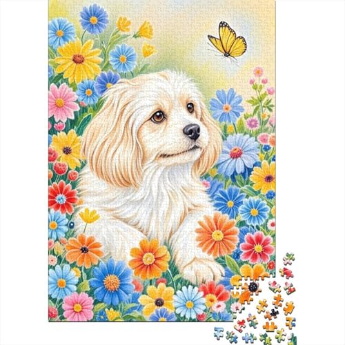 1000 Teile Seidenhund Puzzle Für Erwachsene Und Kinder Holzpuzzle Familien Spiel Seidenhunde Bunte Blumen Puzzles Wohndekoration Unique Gift 1000pcs (75x50cm) von EMYXPAQM