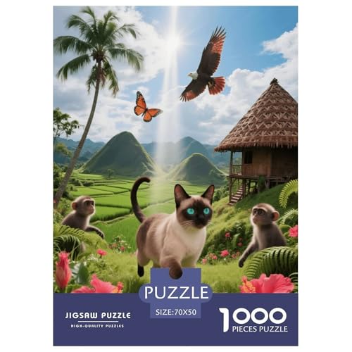 1000 Teile Siam Puzzle – Für Erwachsene, Familienspaß & Lernspielzeug, Katze AFFE Puzzle, Wohnkultur, Geschenkideen 70x50cm/1000pcs von EMYXPAQM