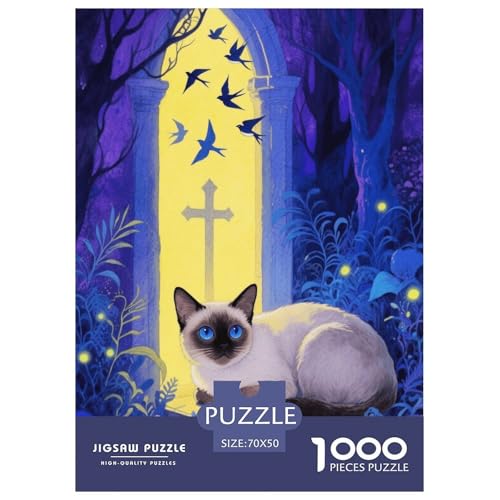 1000 Teile Siam Puzzle – Für Erwachsene, Familienspaß & Lernspielzeug, Katze Kirche Puzzle, Dekoration, Einzigartiges Geschenk 70x50cm/1000pcs von EMYXPAQM