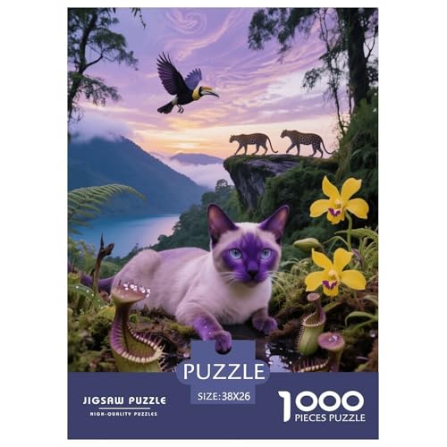 1000 Teile Siam Puzzle – Für Erwachsene, Familienspaß & Lernspielzeug, Katze Leopard Klippe Puzzles, Dekoration, Geschenk Für Erwachsene 38x26cm/1000pcs von EMYXPAQM