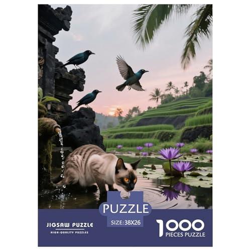 1000 Teile Siam Puzzle – Für Erwachsene, Familienspaß & Lernspielzeug, Katze Reisterrasse Puzzle, Wohnkultur, Einzigartiges Geschenk 38x26cm/1000pcs von EMYXPAQM