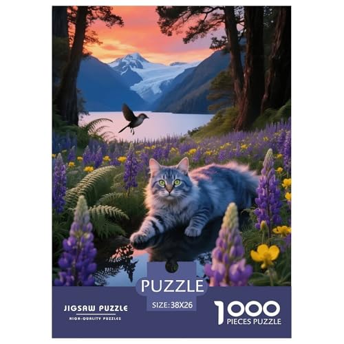 1000 Teile Sibirische Katze Puzzle – Für Erwachsene, Familienspaß & Lernspielzeug, Katze Blütenbüschel Puzzle, Wohnkultur, Einzigartiges Geschenk 38x26cm/1000pcs von EMYXPAQM