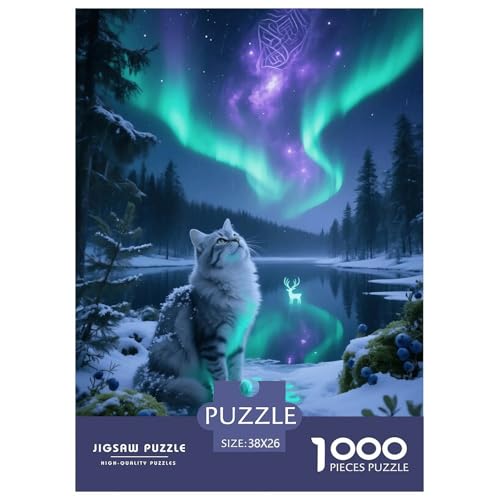 1000 Teile Sibirische Katze Puzzle – Für Erwachsene, Familienspaß & Lernspielzeug, Katze Schneefeld Puzzles, Dekoration, Geschenk Für Erwachsene 38x26cm/1000pcs von EMYXPAQM