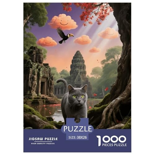 1000 Teile Skookum Puzzle – Für Erwachsene, Familienspaß & Lernspielzeug, Katze Alte Tempel Puzzles, Dekoration, Einzigartiges Geschenk 38x26cm/1000pcs von EMYXPAQM