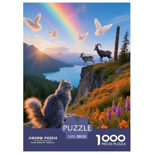 1000 Teile Skookum Puzzle – Für Erwachsene, Familienspaß & Lernspielzeug, Katze Klippe Antelope Puzzle, Dekoration, Geschenk Zum Geburtstag 38x26cm/1000pcs von EMYXPAQM
