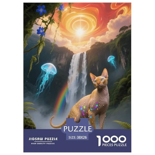 1000 Teile Sphynx Puzzle – Für Erwachsene, Familienspaß & Lernspielzeug, Katze Wasserfall Puzzle, Wohnkultur, Geschenkideen 38x26cm/1000pcs von EMYXPAQM