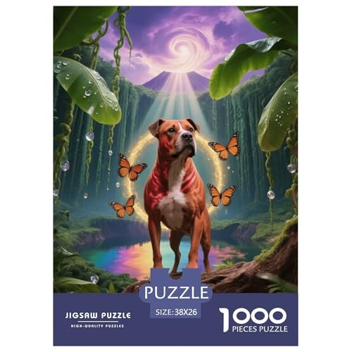 1000 Teile Staffordshire Bullterrier Puzzle – Für Erwachsene, Familienspaß & Lernspielzeug, Hund Tropischer Regenwald Puzzles, Wohnkultur, Geschenk Für Kinder 38x26cm/1000pcs von EMYXPAQM