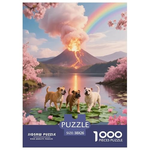 1000 Teile Staffordshire Bullterrier Puzzle – Für Erwachsene, Familienspaß & Lernspielzeug, Hund Vulkan Puzzles, Wohnkultur, Geschenkideen 38x26cm/1000pcs von EMYXPAQM