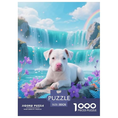 1000 Teile Staffordshire Bullterrier Puzzle – Für Erwachsene, Familienspaß & Lernspielzeug, Welpe Wasserfall Puzzle, Wohnkultur, Geschenk Für Erwachsene 38x26cm/1000pcs von EMYXPAQM