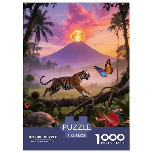 1000 Teile Tiger Puzzle – Für Erwachsene, Anspruchsvolles Spiel, Dschungelvulkan Puzzle, Wohnkultur, Geschenk Für Erwachsene 38x26cm/1000pcs von EMYXPAQM