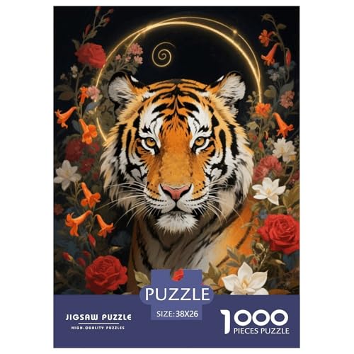 1000 Teile Tiger Puzzle Für Erwachsene Und Kinder Geschicklichkeitsspiel Tiger Blumen Puzzles Aus Karton Wohndekoration Geschenk Für Erwachsene 38x26cm/1000pcs von EMYXPAQM