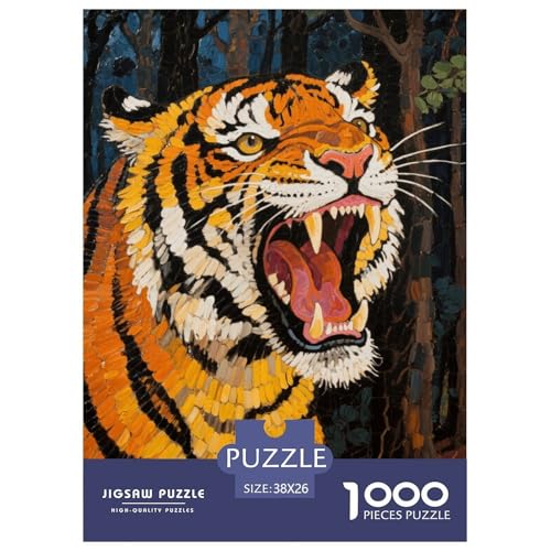1000 Teile Tiger Puzzle Für Erwachsene Und Kinder Geschicklichkeitsspiel Tiger brüllend Puzzle Aus Karton Wohndekoration Geschenk Für Erwachsene 38x26cm/1000pcs von EMYXPAQM