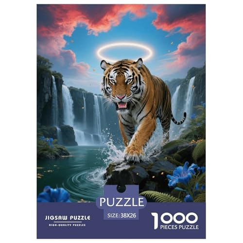 1000 Teile Tigerkönig Puzzle – Für Erwachsene, Herausforderndes Denkspiel, Wasserfall Puzzle, DekoRatteion, Geschenk Zum Geburtstag 38x26cm/1000pcs von EMYXPAQM