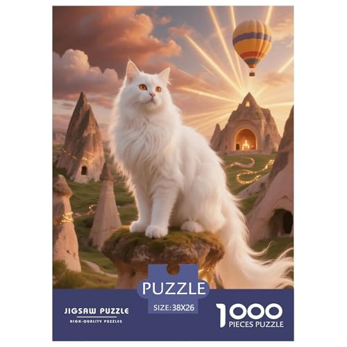 1000 Teile Türkisch Angora Puzzle – Für Erwachsene, Familienspaß & Lernspielzeug, Katze Heißluftballon Puzzles, Dekoration, Einzigartiges Geschenk 38x26cm/1000pcs von EMYXPAQM