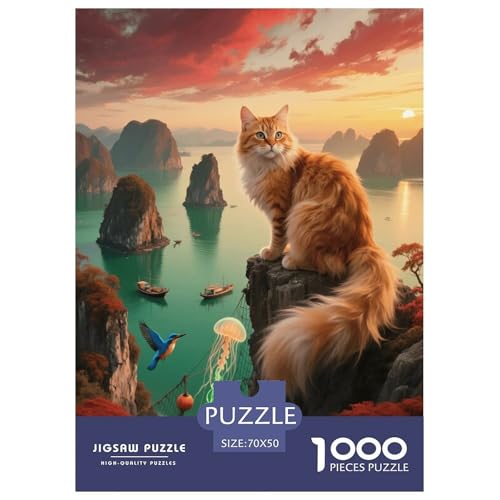 1000 Teile Türkisch Angora Puzzle – Für Erwachsene, Familienspaß & Lernspielzeug, Katze Klippe Puzzles, Dekoration, Geschenk Für Erwachsene 70x50cm/1000pcs von EMYXPAQM