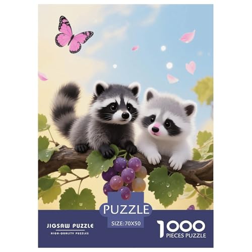 1000 Teile Waschbär Junges Puzzle – Für Erwachsene, Herausforderndes Knobelspiel, Weinspalier Puzzle, Wohnkultur, Geschenk Für Kinder 70x50cm/1000pcs von EMYXPAQM