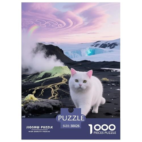 1000 Teile Weiße Scottish Fold Puzzle – Für Erwachsene, Familienspaß & Lernspielzeug, Katze Island Puzzle, Wohnkultur, Geschenkideen 38x26cm/1000pcs von EMYXPAQM
