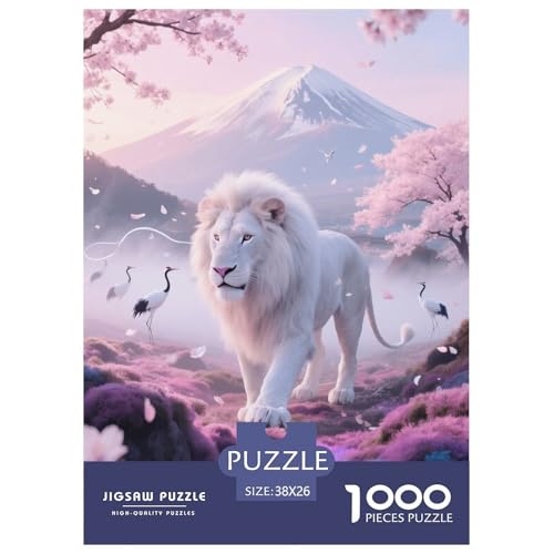 1000 Teile Weißer Löwe Puzzle – Für Erwachsene, Anspruchsvolles Spiel, Kirschblüte Puzzles, Wohnkultur, Geschenk Für Kinder 38x26cm/1000pcs von EMYXPAQM