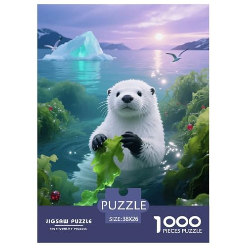 1000 Teile Weißer Otter Puzzle – Für Erwachsene, Herausforderndes Denkspiel, Seetang Puzzle, DekoRatteion, Geschenkideen 38x26cm/1000pcs von EMYXPAQM
