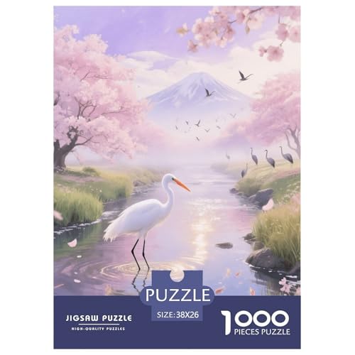 1000 Teile Weißer Storch Puzzle – Für Erwachsene, Herausforderndes Denkspiel, Kirschblüte Puzzle, DekoRatteion, Geschenk Zum Geburtstag 38x26cm/1000pcs von EMYXPAQM