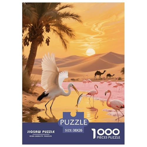 1000 Teile Weißer Storch Puzzle – Für Erwachsene, Herausforderndes Denkspiel, Wüste Oasis Puzzle, DekoRatteion, Geschenk Für Kinder 38x26cm/1000pcs von EMYXPAQM